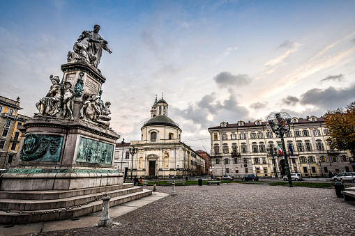 Monument And Idyllic Architecture Of Piazza Carlo Emanuele II In Turin, Italy