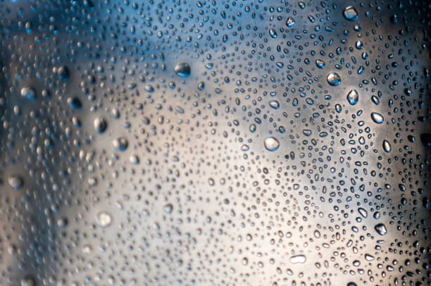 Water drops on metal surface stock photo