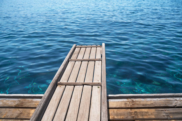 istock Empty wooden deck with the sea in the background. 1387353176