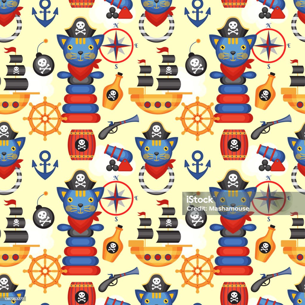 Compass Pirate Pattern Vector Seamless Pattern On The Theme Of Pirates Childrens Vector Pattern Stock ...