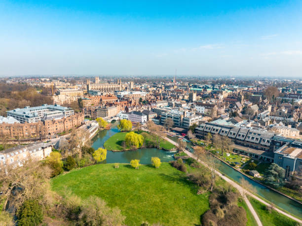 vista aerea foto di cambridge university and colleges, regno unito - cambridgeshire foto e immagini stock