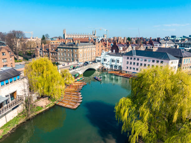 Punts on river Cam in Cambridge