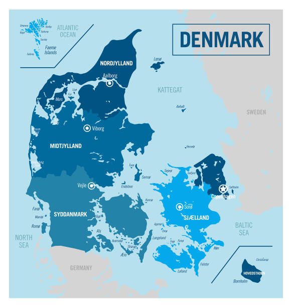 Denmark country political map. Detailed vector illustration with isolated provinces, departments, regions, counties, cities, islands and states easy to ungroup. Denmark country political map. Detailed vector illustration with isolated provinces, departments, regions, counties, cities, islands and states easy to ungroup. aalborg stock illustrations
