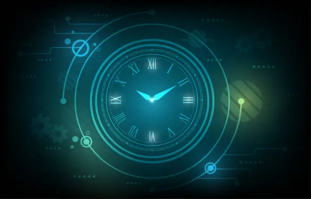 Vector illustration of Abstract vector futuristic Technology  with clock concept and time machine perspective view