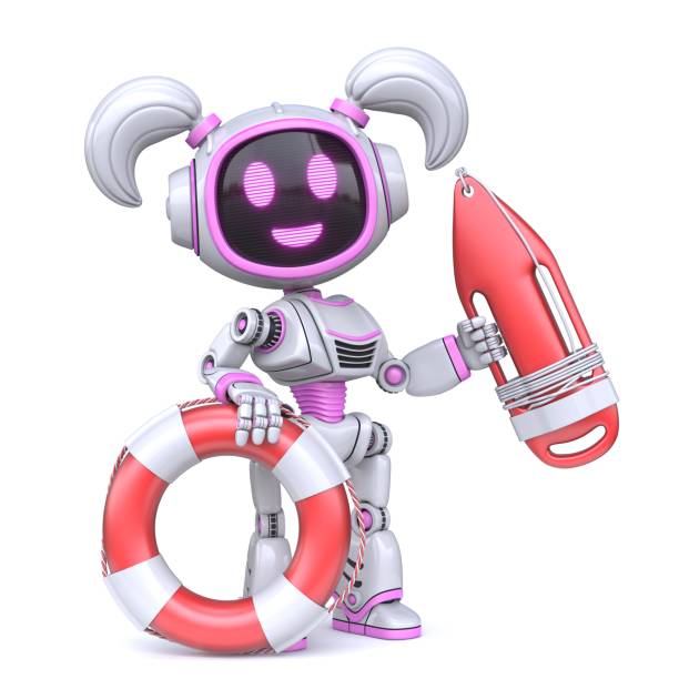 Cute pink girl robot lifeguard 3D