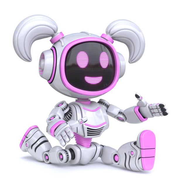 istock Cute pink girl robot do the splits 3D 1387369009