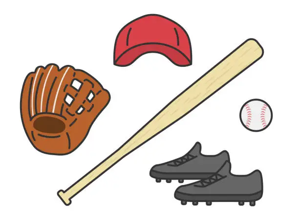 Vector illustration of Illustration set of baseball equipment.