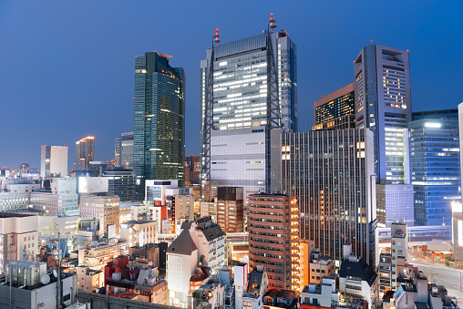 Tokyo, Japan cityscape in the business district of Toranomon at night.