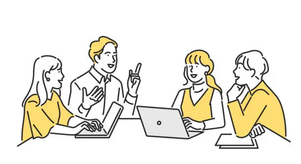 Vector illustration of College students meeting in a brainstorming team