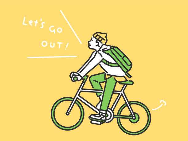 학교에 자전거를 타고 유행 젊은 남자 - student campus lifestyles university stock illustrations