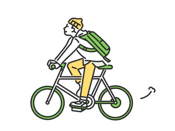 Vector illustration of Fashionable young man riding a bicycle to school