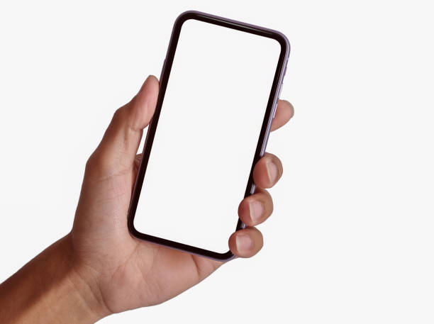 istock Hand holding the black smartphone with blank screen 1387391483