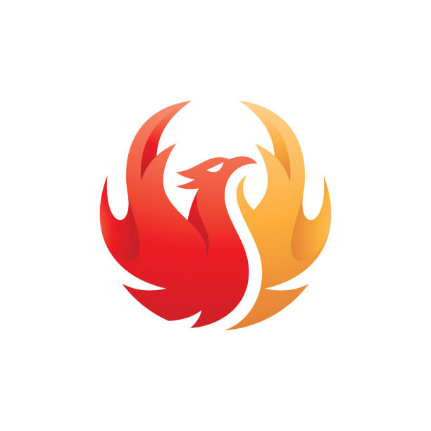 abstrakter phönix, vogel mit feuerflügel logo design - phoenix stock-grafiken, -clipart, -cartoons und -symbole
