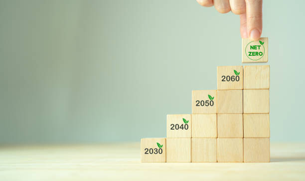 istock Net zero target and carbon neutral. Sustainalble development. Successful execution of green business. Step by step to common goals. Go green company culture. Hand puts wooden cubes with net zero icon 1387394275