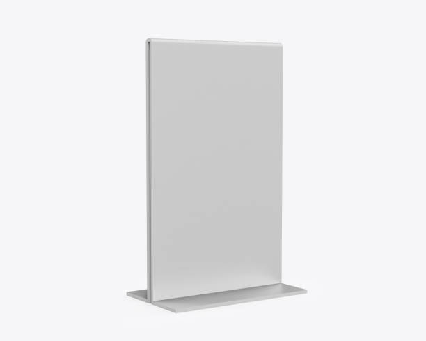 istock Metallic table talker, promotional upright menu table tent sign holder, table menu card display stand picture frame for mock up and template design. 3d render illustration. 1387397123