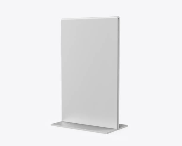 istock Metallic table talker, promotional upright menu table tent sign holder, table menu card display stand picture frame for mock up and template design. 3d render illustration. 1387397124