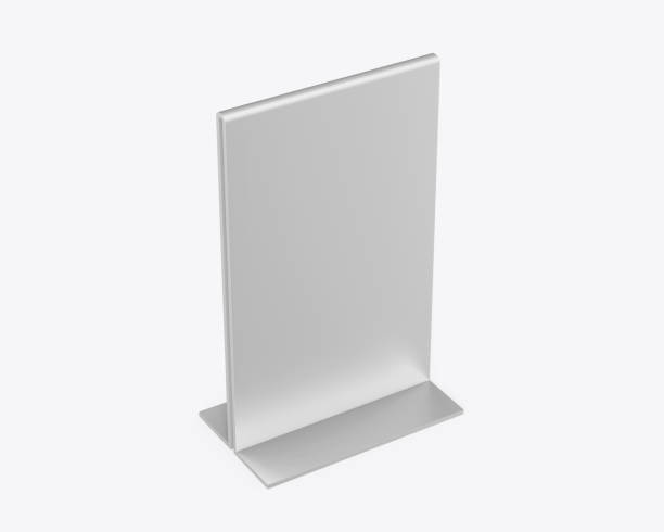 istock Metallic table talker, promotional upright menu table tent sign holder, table menu card display stand picture frame for mock up and template design. 3d render illustration. 1387397125