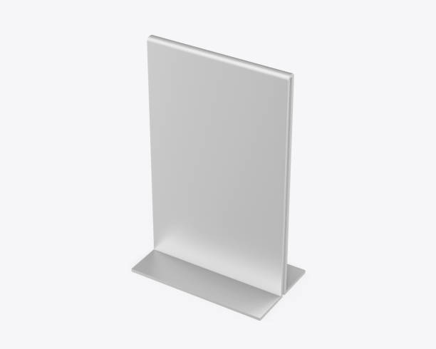istock Metallic table talker, promotional upright menu table tent sign holder, table menu card display stand picture frame for mock up and template design. 3d render illustration. 1387397127