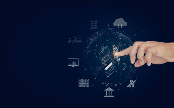 istock Cyber security digital transformation management concept. Businessman fingerprint scanning, biometric authentication, Internet of Things, Big Data, Business processes, Storage systems, cloud computing 1387397784