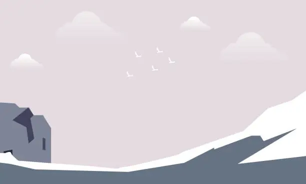 Vector illustration of Winter day landscape with mountains