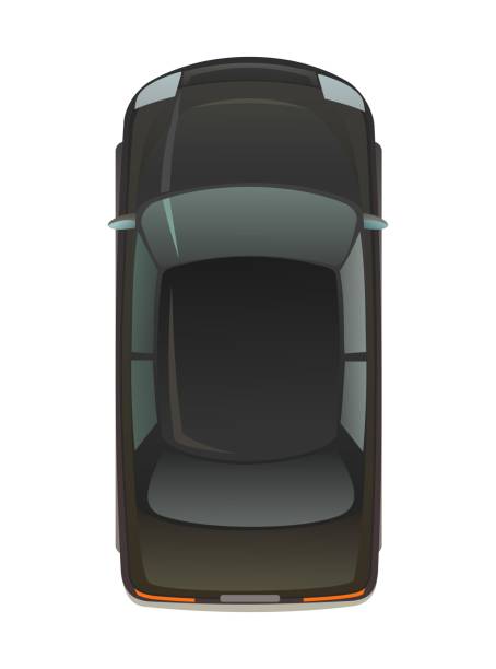 istock Black automobile. View from above. Modern car. Cartoon cute style illustration. Object isolated on white background. Vector 1387400642
