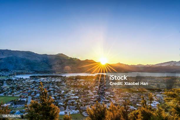 Panorama Of Wanaka Town Stock Photo - Download Image Now - Wanaka, New Zealand, Town