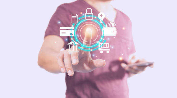 istock Futuristic Digital Processing of Biometric Identification Fingerprint Scanner for Online Trading Personal Financial Data Access Digital Program Security Scan Futuristic Cyber ​​Applications Metaverse 1387406268