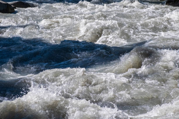 istock Beautiful mountain river with strong current, foam and water splashes. Beautiful mountain river with spruces forest growing around. 1387407402