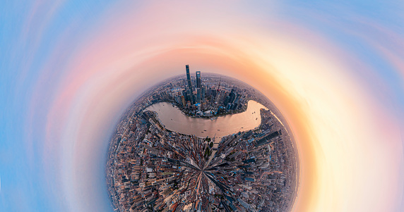Aerial panoramic view of the Lujiazui Financial District in Shanghai