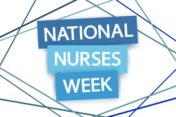 National Nurses Week medical concept. Greeting banner design with text in the frames and geometric shapes on white background. nurse borders stock illustrations