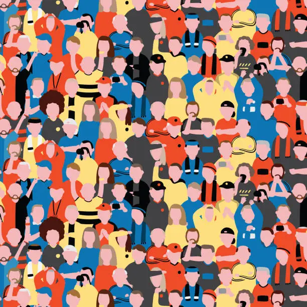 Vector illustration of Seamless vector pattern of crowd people at football stadium. Sports fans cheering on their team Pattern illustration in cartoon style.