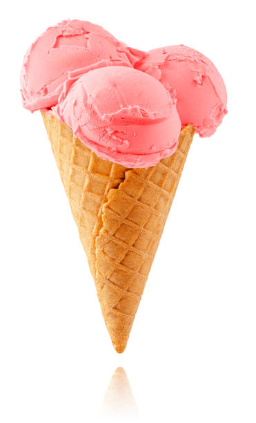 istock Pink ice cream cone isolated on white background with clipping path. 1387416197