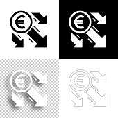 Icon of "Euro decrease" for your own design. Four icons with editable stroke included in the bundle: - One black icon on a white background. - One blank icon on a black background. - One white icon with shadow on a blank background (for easy change background or texture). - One line icon with only a thin black outline (in a line art style). The layers are named to facilitate your customization. Vector Illustration (EPS10, well layered and grouped). Easy to edit, manipulate, resize or colorize. Vector and Jpeg file of different sizes.
