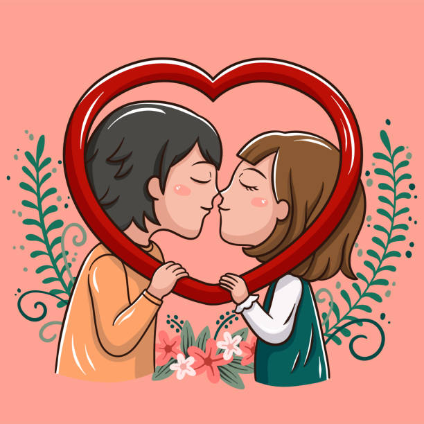 Valentine202109 Stock Illustration - Download Image Now - First Kiss,  Teenage Boys, Teenage Girls - iStock