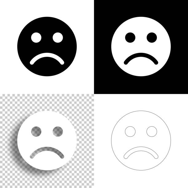 Sad face emoji. Icon for design. Blank, white and black backgrounds - Line icon Icon of "Sad face emoji" for your own design. Four icons with editable stroke included in the bundle: - One black icon on a white background. - One blank icon on a black background. - One white icon with shadow on a blank background (for easy change background or texture). - One line icon with only a thin black outline (in a line art style). The layers are named to facilitate your customization. Vector Illustration (EPS10, well layered and grouped). Easy to edit, manipulate, resize or colorize. Vector and Jpeg file of different sizes. grimacing stock illustrations