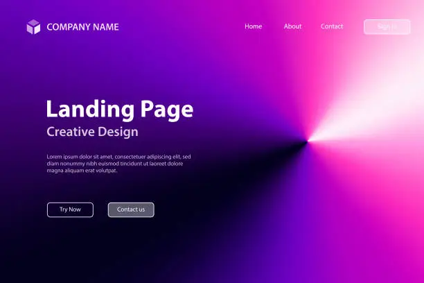 Vector illustration of Landing page Template - Purple abstract background with radial gradient