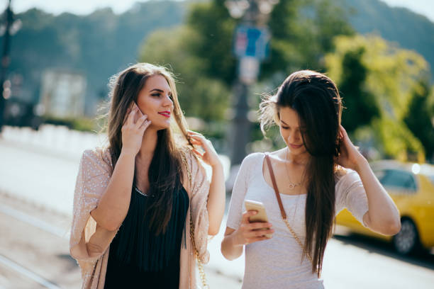 women, city, night, smart phone,