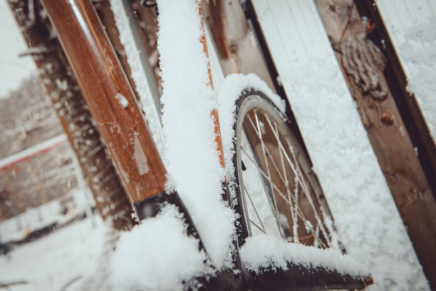 Snowflakes dye the bike white