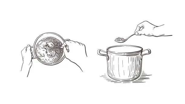 Vector illustration of Set cooking. Vector hand drawn top and side view