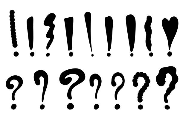 Hand drawn exclamation marks and question marks. Doodle exclamation point. Punctuation marks. Black vector illustration on white background. Hand drawn exclamation marks and question marks. Doodle exclamation point. Punctuation marks. Black vector illustration on white background. red question mark stock illustrations