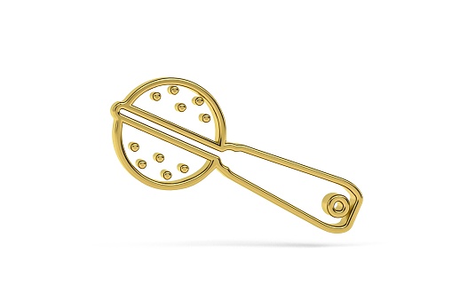 Golden 3d tea infuser icon isolated on white background - 3d render