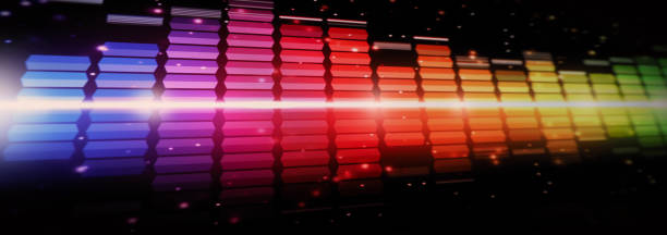 istock Sound equalizer. Wave pattern of music sounds element on monitor screen. Digital equalizer. Modern song equalisers dark background. Colorful waveform of musical soundtrack. Music equalizers display. 1387438700