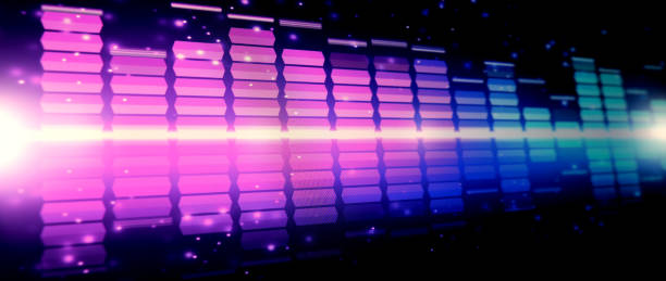 istock Sound equalizer. Wave pattern of music sounds element on monitor screen. Digital equalizer. Modern song equalisers dark background. Colorful waveform of musical soundtrack. Music equalizers display. 1387438703
