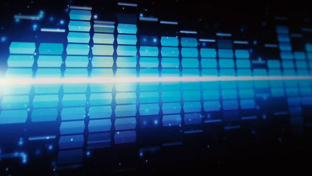 istock Sound equalizer. Wave pattern of music sounds element on monitor screen. Digital equalizer. Modern song equalisers dark background. Colorful waveform of musical soundtrack. Music equalizers display. 1387438706
