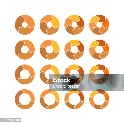 istock 16 different orange arrow infographics - number of segments x, hole size y 1387441208