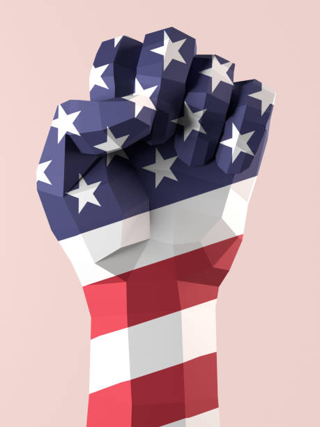 istock Left Hand Symbolizes May 1st International Labor Day For Workers Illustration Poster with United States Flag 1387442485