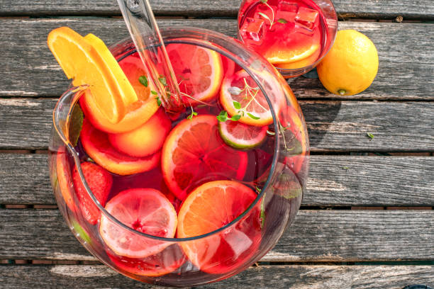 istock Refreshing homemade sangria with fruits 1387444425