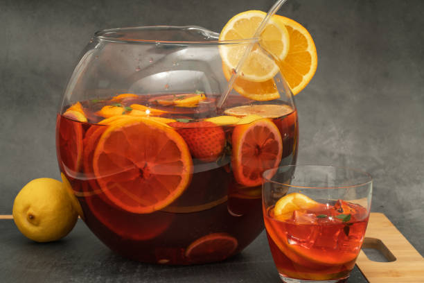 istock Refreshing homemade sangria with fruits 1387444426