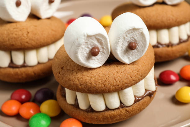 istock Delicious Halloween themed desserts on plate, closeup 1387444434