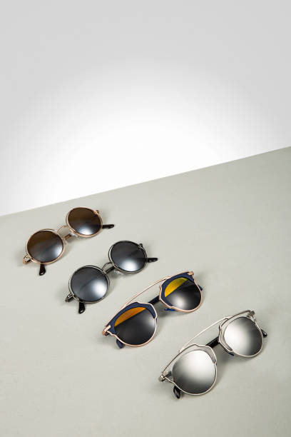 istock Set of sunglasses isolated on gray background 1387445334